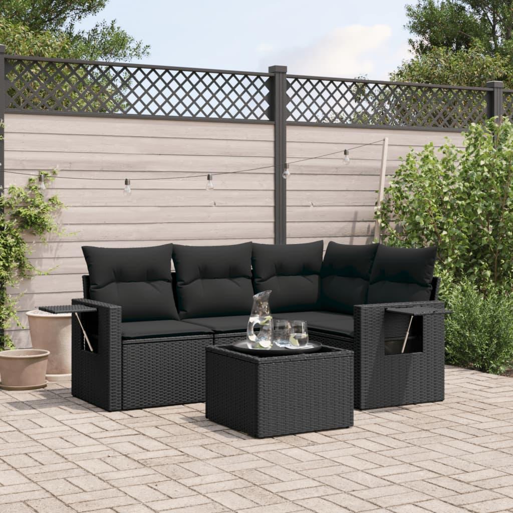 Sofasæt til haven 5 dele med hynder polyrattan sort billede