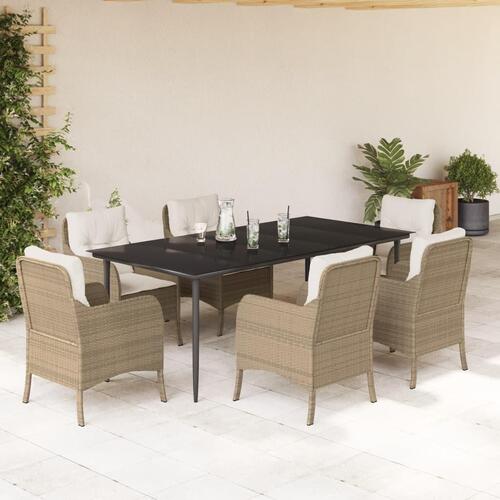 Spisebordssæt til haven 7 dele med hynder polyrattan beige