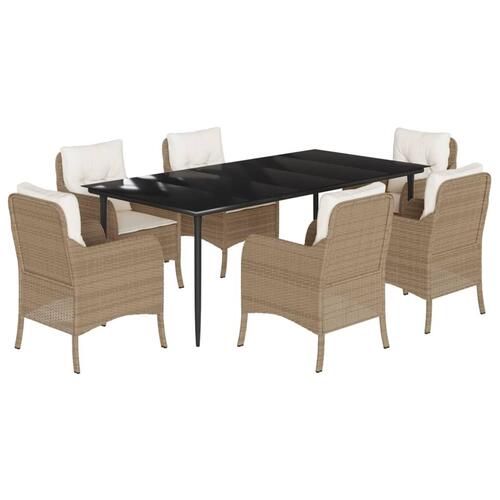 Spisebordssæt til haven 7 dele med hynder polyrattan beige
