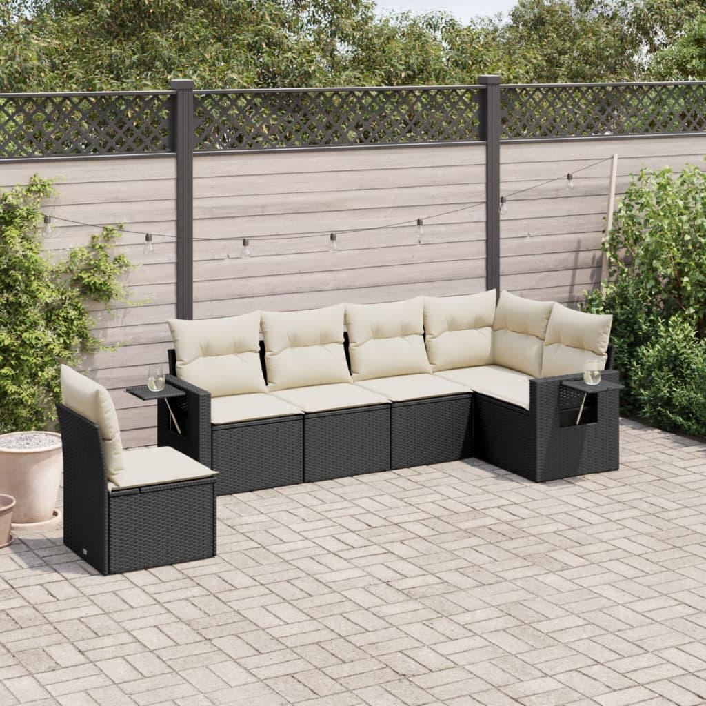 Sofasæt til haven i polyrattan - 6 dele med hynder, sort