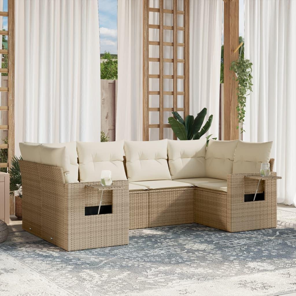 Sofasæt til haven 6 dele med hynder i polyrattan beige