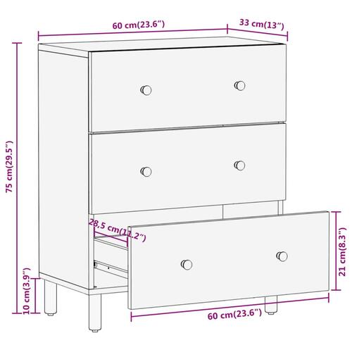 Skab 60x33x75 cm massivt mangotræ