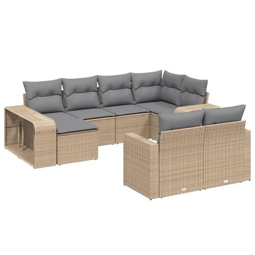 Sofasæt til haven 10 dele med hynder polyrattan beige