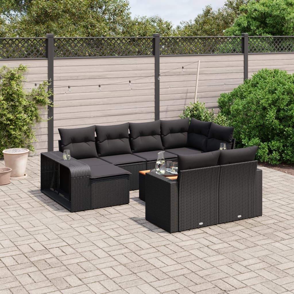 Sofasæt til haven 11 dele med hynder polyrattan sort