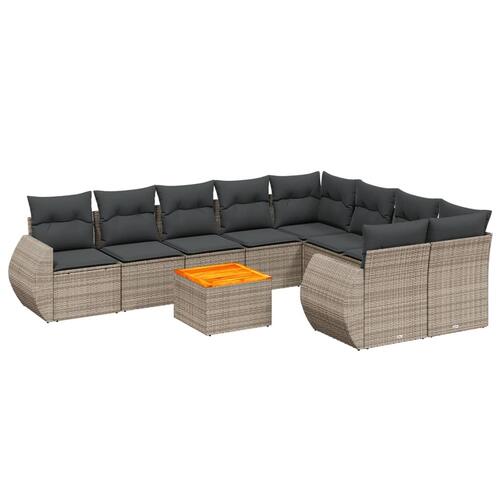 Sofasæt til haven 10 dele med hynder polyrattan grå