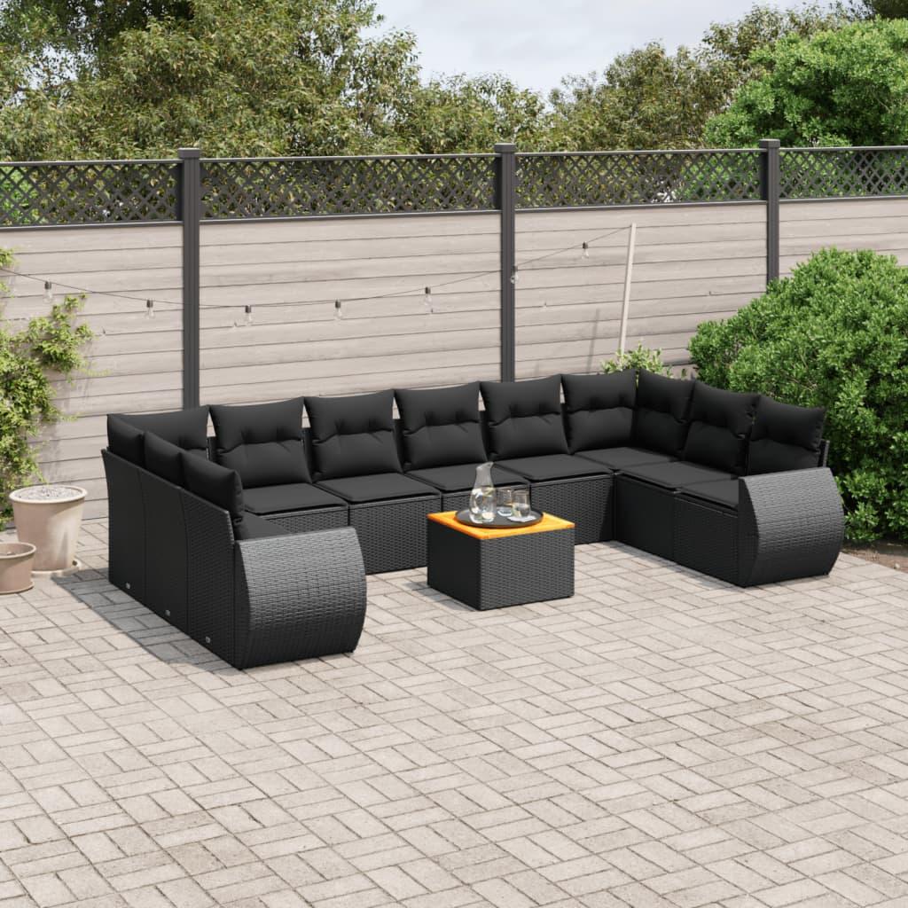 Sofasæt til haven 11 dele med hynder polyrattan sort