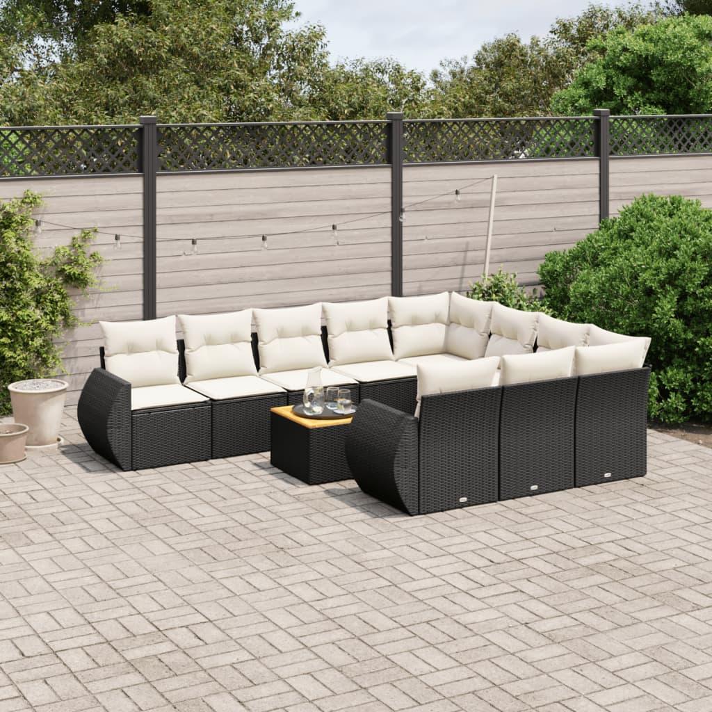 Sofasæt til haven 11 dele med hynder polyrattan sort