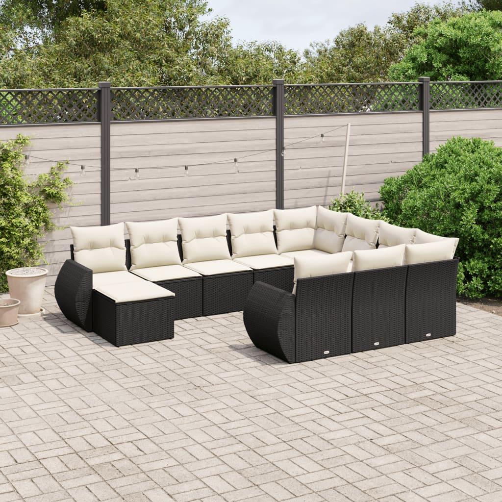 Sofasæt til haven 11 dele med hynder polyrattan sort