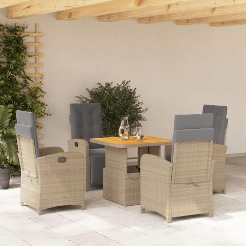 Spisebordssæt til haven 5 dele med hynder polyrattan beige