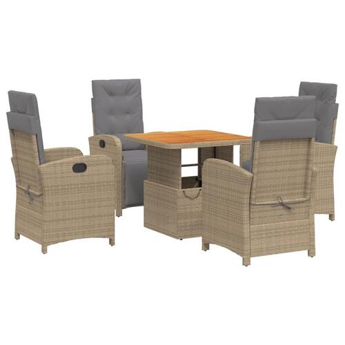 Spisebordssæt til haven 5 dele med hynder polyrattan beige