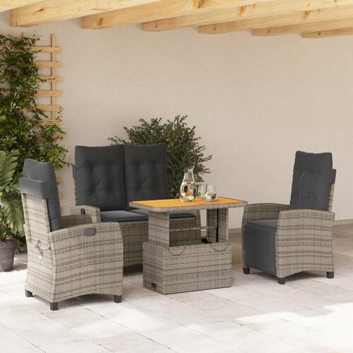 Spisebordssæt til haven 4 dele med hynder polyrattan grå