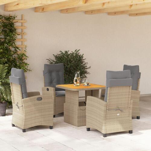 Spisebordssæt til haven 5 dele med hynder polyrattan beige