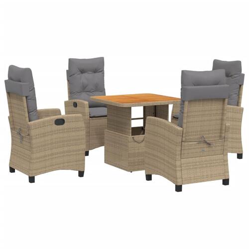 Spisebordssæt til haven 5 dele med hynder polyrattan beige
