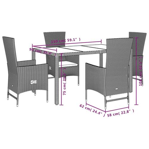 Spisebordssæt til haven 5 dele med hynder polyrattan beige