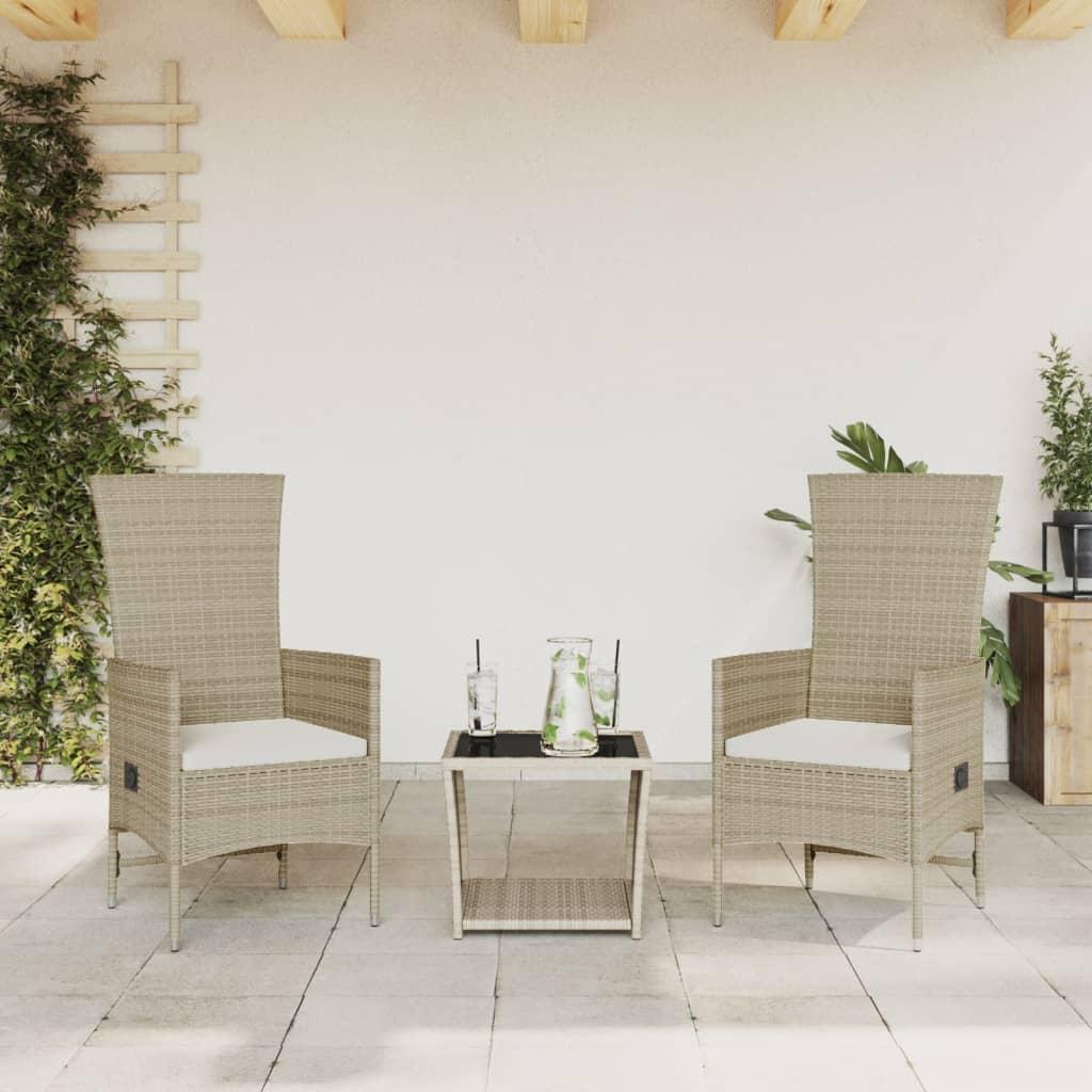 Spisebordssæt til haven 3 dele med hynder polyrattan beige billede
