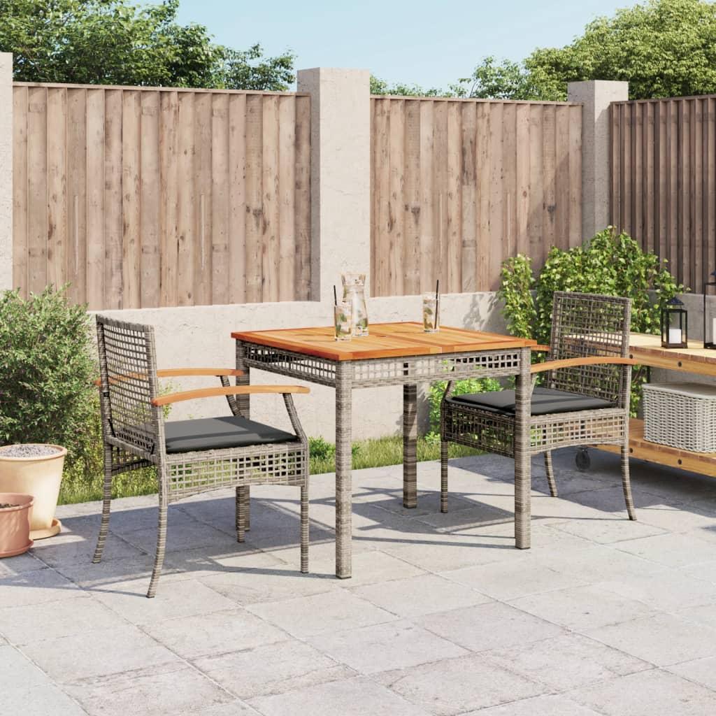 Spisebordssæt til haven 3 dele med hynder polyrattan grå