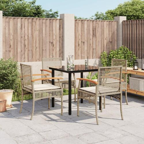 Spisebordssæt til haven 5 dele med hynder polyrattan beige