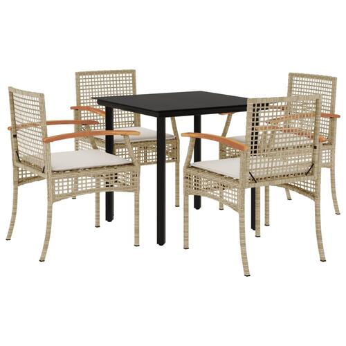 Spisebordssæt til haven 5 dele med hynder polyrattan beige