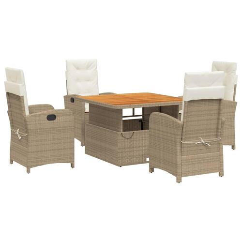Spisebordssæt til haven 5 dele med hynder polyrattan beige