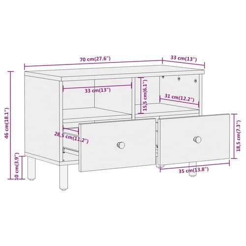 Tv-bord 70x33x46 cm massivt mangotræ