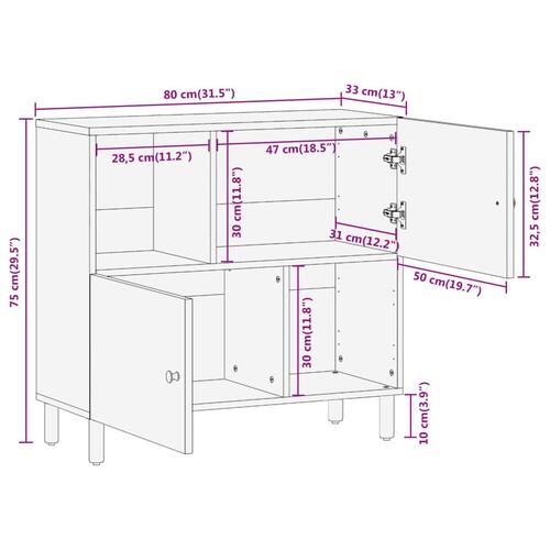 Skab 80x33x75 cm massivt mangotræ