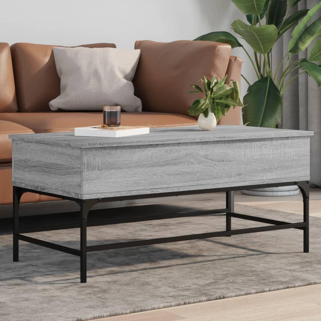 Sofabord 100x50x45 cm konstrueret træ og metal grå sonoma-eg