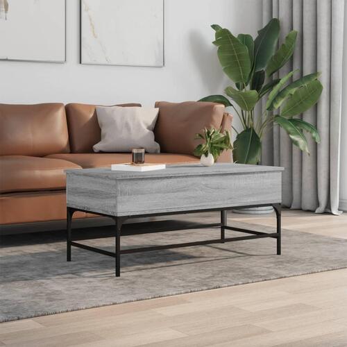 Sofabord 100x50x45 cm konstrueret træ og metal grå sonoma-eg