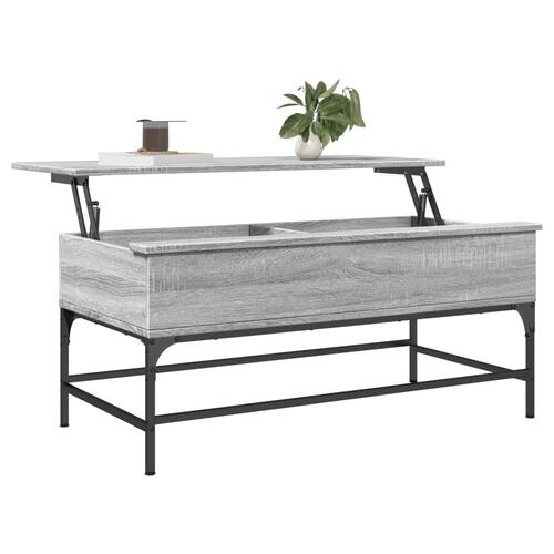 Sofabord 100x50x45 cm konstrueret træ og metal grå sonoma-eg