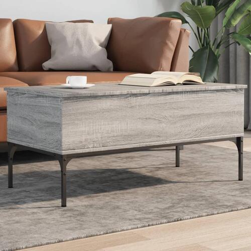 Sofabord 100x50x45 cm konstrueret træ og metal grå sonoma-eg