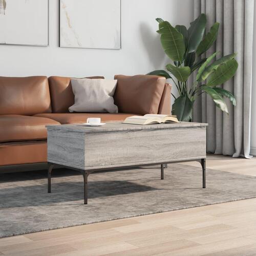 Sofabord 100x50x45 cm konstrueret træ og metal grå sonoma-eg