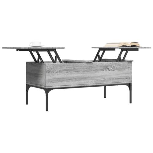 Sofabord 100x50x45 cm konstrueret træ og metal grå sonoma-eg