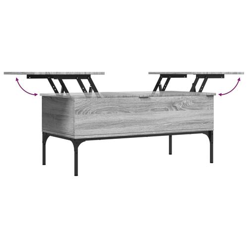 Sofabord 100x50x45 cm konstrueret træ og metal grå sonoma-eg