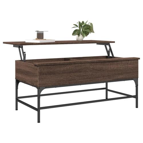 Sofabord 100x50x45 cm konstrueret træ og metal brunt egetræ