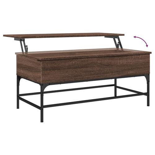 Sofabord 100x50x45 cm konstrueret træ og metal brunt egetræ