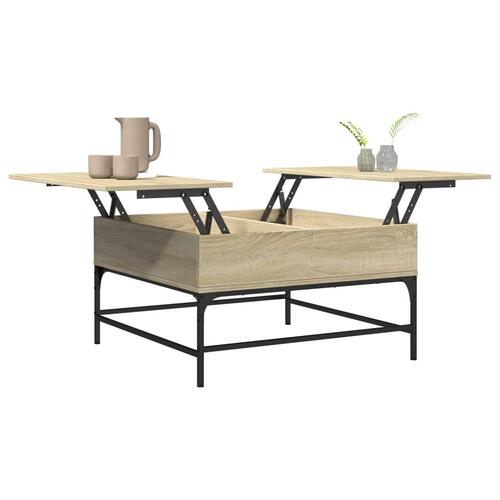 Sofabord 80x80x45 cm konstrueret træ og metal sonoma-eg