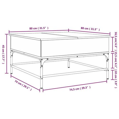 Sofabord 80x80x45 cm konstrueret træ og metal sonoma-eg