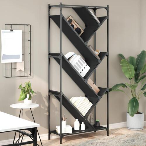 Bogreol 79x30x180 cm konstrueret træ og metal sort