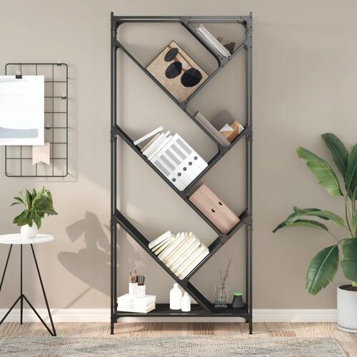 Bogreol 79x30x180 cm konstrueret træ og metal sort