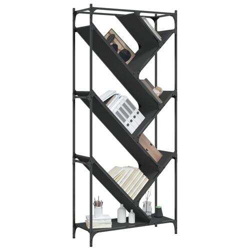 Bogreol 79x30x180 cm konstrueret træ og metal sort