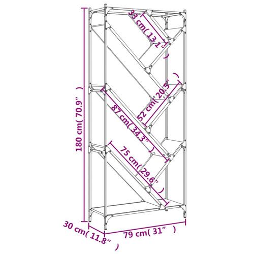 Bogreol 79x30x180 cm konstrueret træ og metal sort