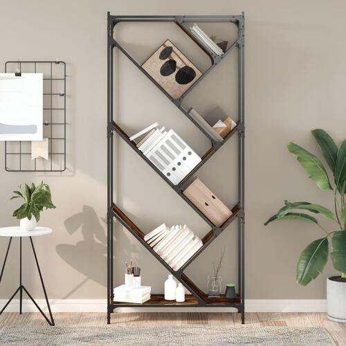 Bogreol 79x30x180 cm konstrueret træ og metal røget eg
