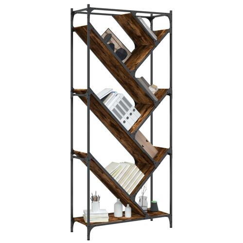 Bogreol 79x30x180 cm konstrueret træ og metal røget eg