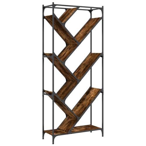 Bogreol 79x30x180 cm konstrueret træ og metal røget eg