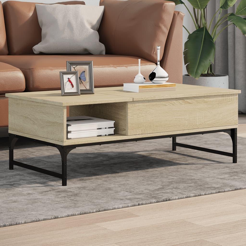 Sofabord 100x50x35 cm konstrueret træ og metal sonoma-eg