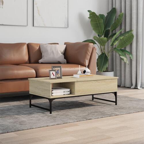 Sofabord 100x50x35 cm konstrueret træ og metal sonoma-eg
