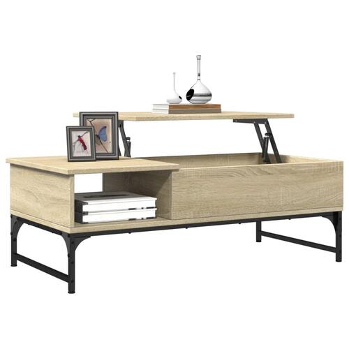 Sofabord 100x50x35 cm konstrueret træ og metal sonoma-eg