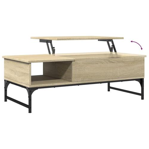 Sofabord 100x50x35 cm konstrueret træ og metal sonoma-eg