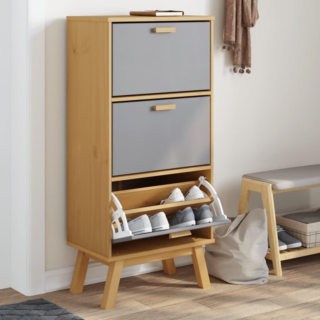 Skoskab OLDEN 55x35x120 cm massivt fyrretræ grå og brun