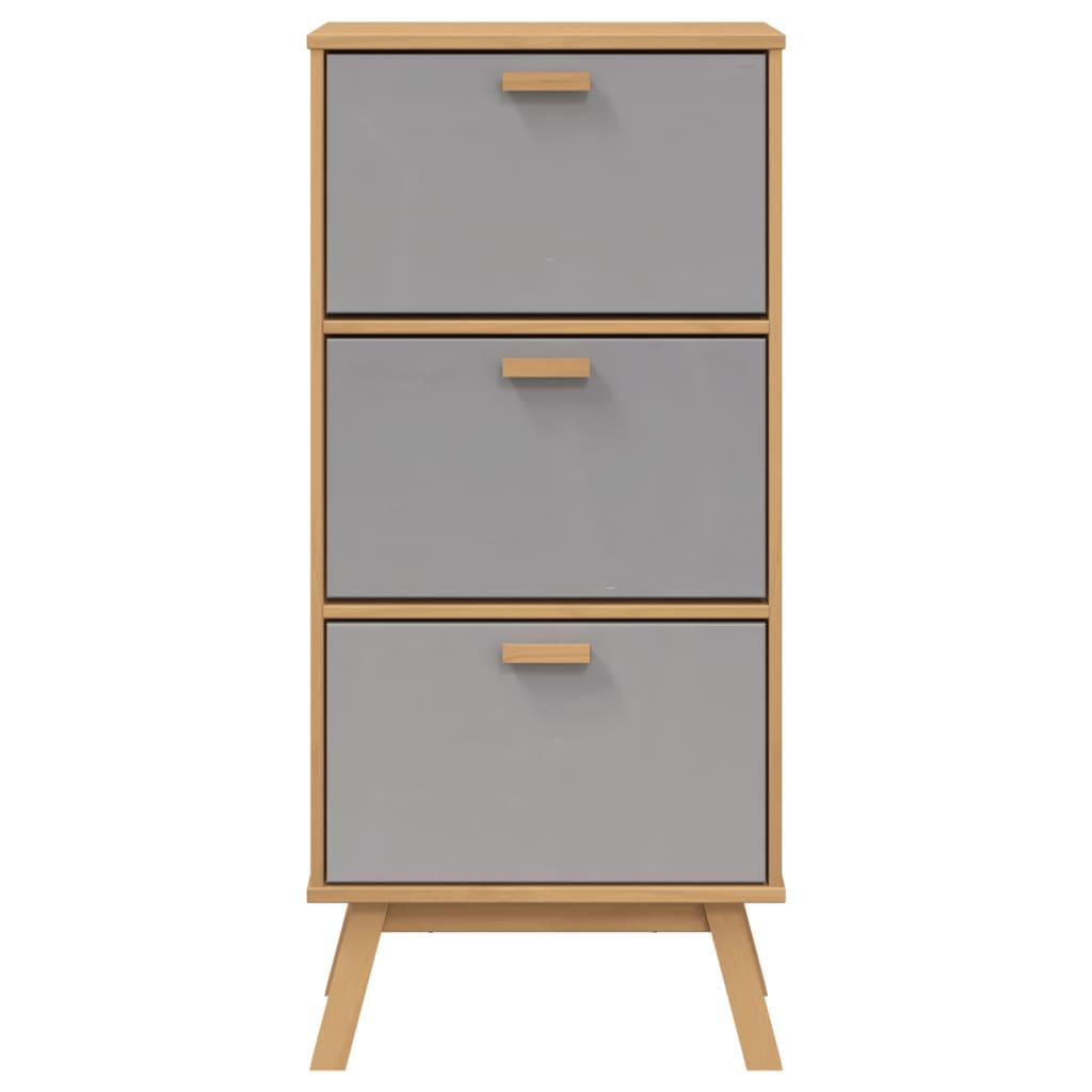 Skoskab OLDEN 55x35x120 cm massivt fyrretræ grå og brun