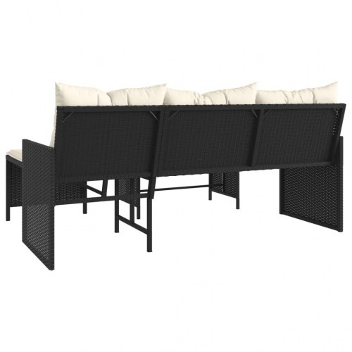 Havesofa med bord og hynder L-formet polyrattan - sort